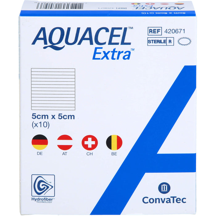 AQUACEL Extra 5 cm x 5 cm Verband mit verstärkenden Fasern, 10 St. Kompressen