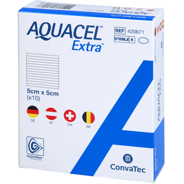 AQUACEL Extra 5 cm x 5 cm Verband mit verstärkenden Fasern, 10 St. Kompressen