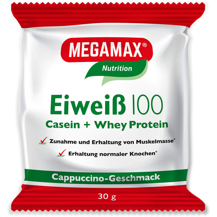 MEGAMAX Nutrition Eiweiß 100 Pulver Cappuccino-Geschmack, 30 g Poudre