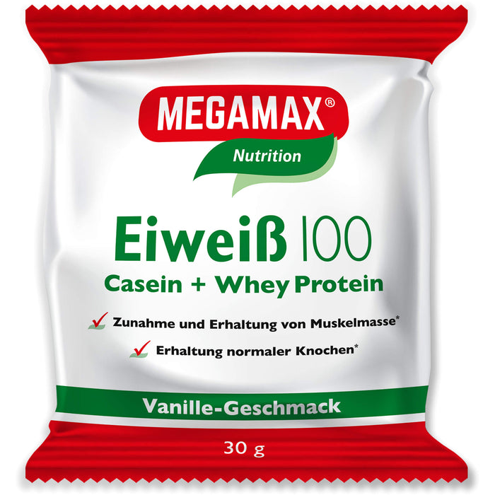 MEGAMAX Nutrition Eiweiß 100 Pulver Vanille-Geschmack, 30 g Poudre