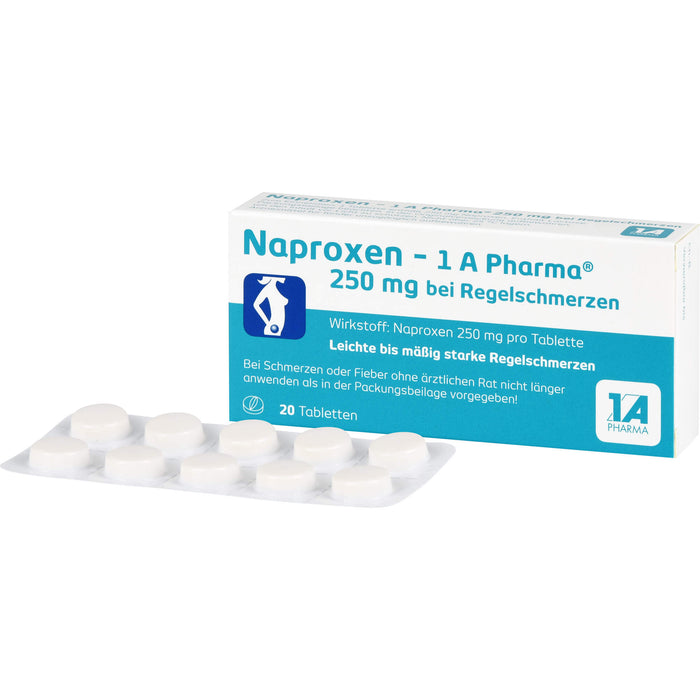 Naproxen - 1 A Pharma 250 mg Tabletten bei Regelbeschwerden, 20 St. Tabletten