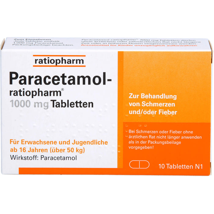 Paracetamol-ratiopharm 1000 mg Tabletten, 10 pcs. Tablets