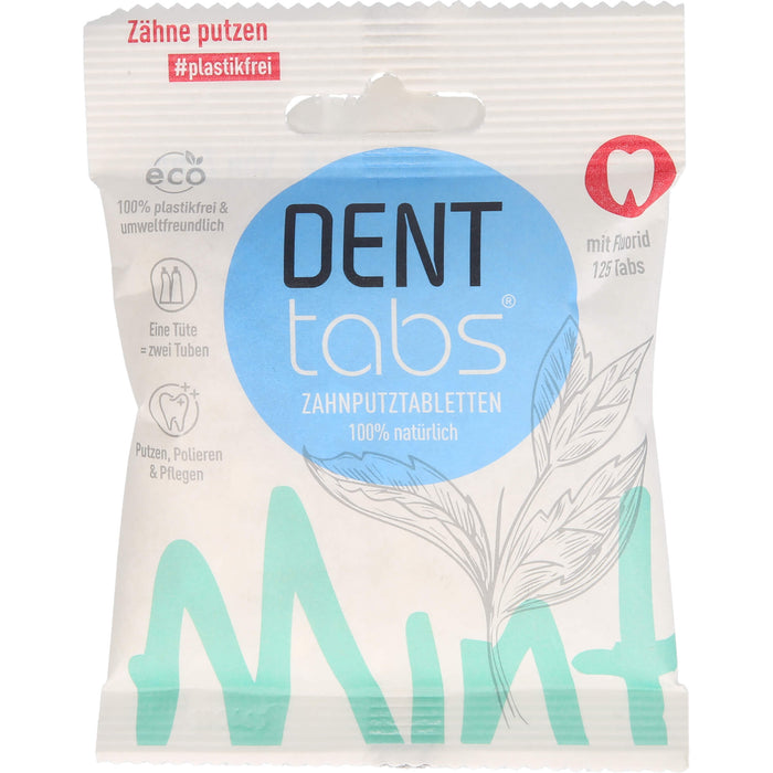 DENTTABS Zahnputztabletten stevia-mint vollständiger Ersatz für herkömmliche Zahnpasta, 125 pc Tablettes