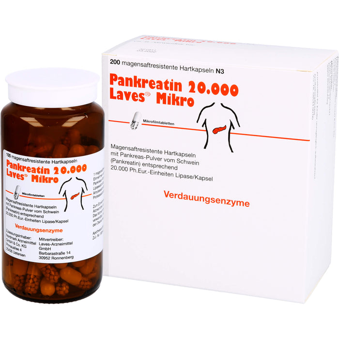 Pankreatin 20.000 Laves Mikro Hartkapseln Verdauungsenzyme, 200 St. Kapseln