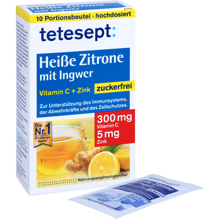 tetesept Heiße Zitrone mit Ingwer zuckerfrei Pulver, 10 pc Sachets