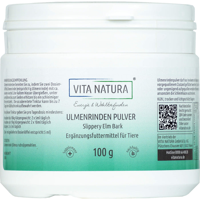 VITA NATURA Ulmenrinde gemahlen Ergänzungsmittel für Tiere, 100 g Poudre