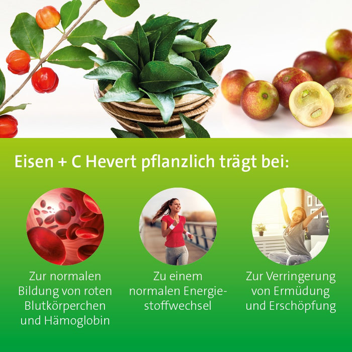 HEVERT Eisen + C pflanzliche Kapseln für Blutbildung, Energiestoffwechsel und zur Verringerung von Müdigkeit, 60 pcs. Capsules