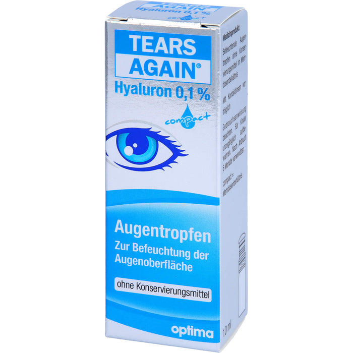TEARS AGAIN Hyaluron 0,1% Augentropfen zur Befeuchtung der Augenoberfläche, ohne Konservierungsmittel, 10 ml Solution