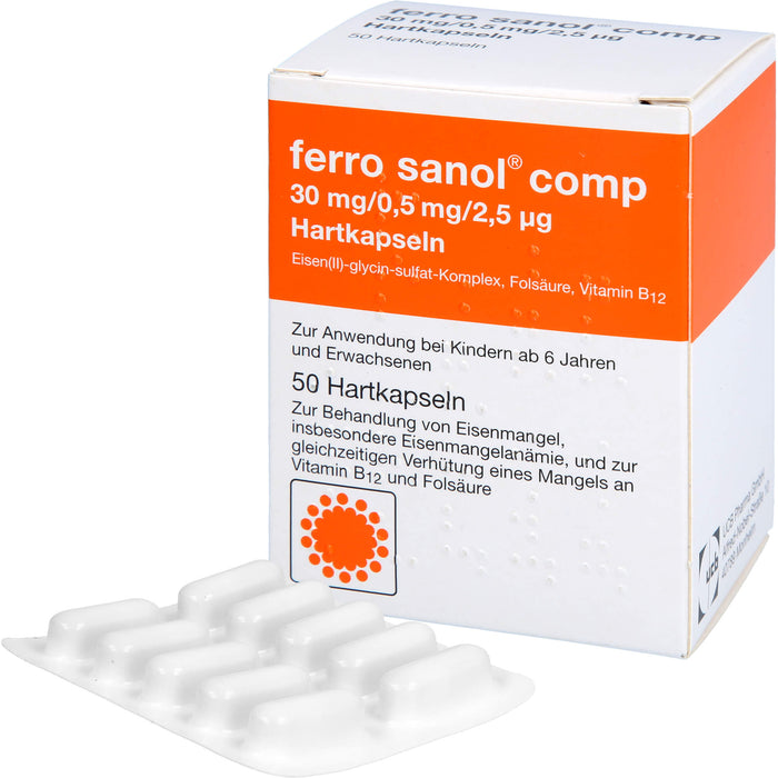 ferro sanol comp 30 mg / 0,5 mg / 2,5 µg Hartkapseln bei Eisenmangel, 50 pc Capsules