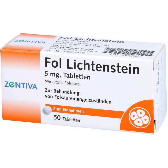 Fol Lichtenstein 5 mg Tabletten zur Behandlung von Folsäuremängelzuständen, 50 pc Tablettes