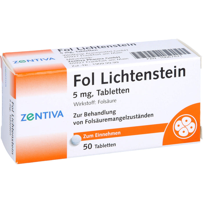 Fol Lichtenstein 5 mg Tabletten zur Behandlung von Folsäuremängelzuständen, 50 pcs. Tablets