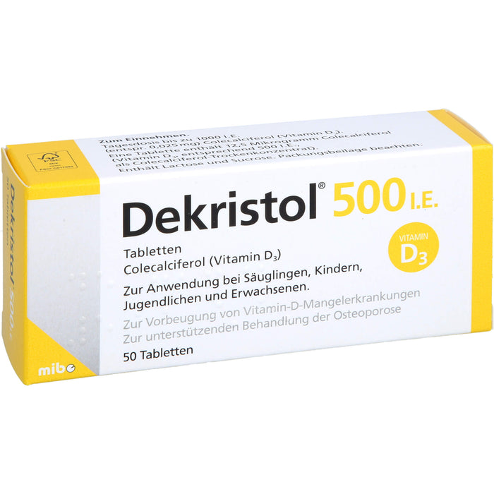 Dekristol 500 I.E. Tabletten bei Vitamin-D-Mangelerkrankungen und zur unterstützenden Behandlung der Osteoporose, 50 pc Tablettes