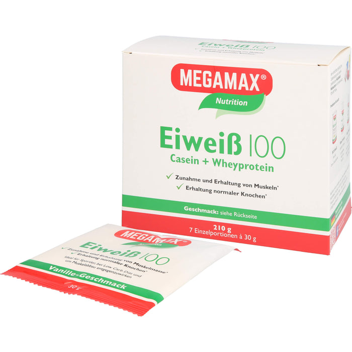 MEGAMAX Basic & Active Eiweiß 100 Pulver Erdbeer-Geschmack, 210 g Powder