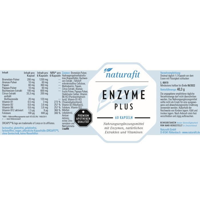 naturafit Enzyme Plus Kapseln, 60 pcs. Capsules