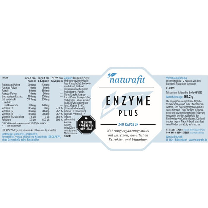 naturafit Enzyme Plus Kapseln, 240 St. Kapseln