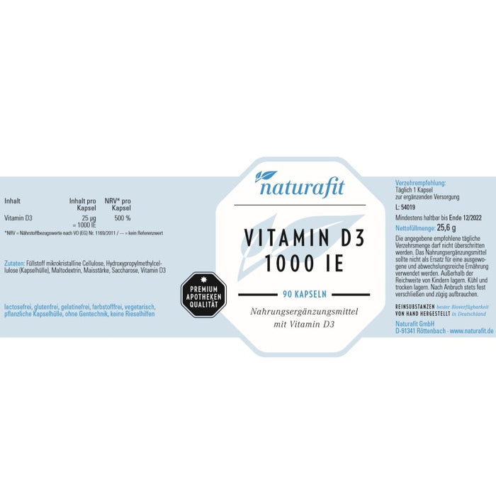 naturafit Vitamin D3 1000 IE Kapseln, 90 St. Kapseln