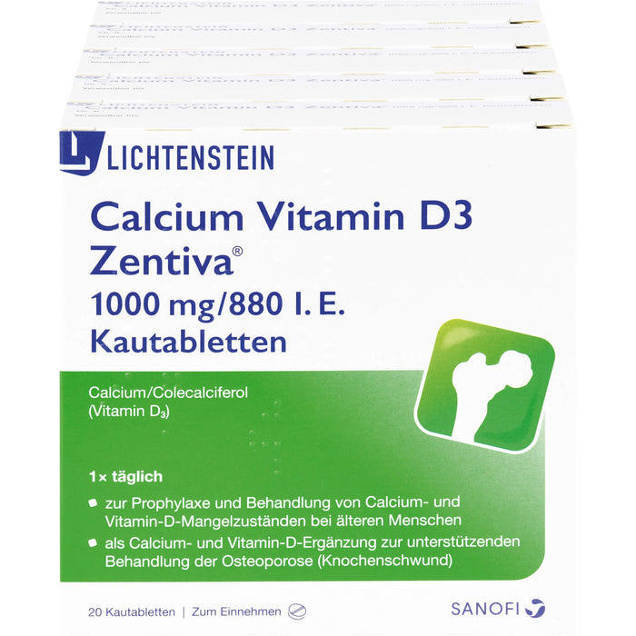 Calcium Vitamin D3 Zentiva 1000 mg / 880 I.E. Kautabletten zur Behandlung von Vitamin-D- und Calcium-Mangelzuständen, 100 St. Tabletten