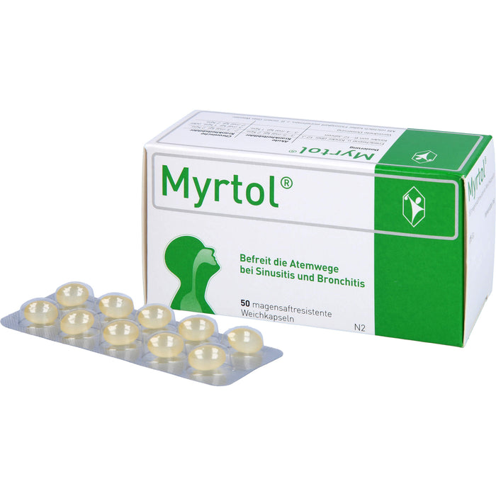 Myrtol Weichkapseln befreit die Atemwege bei Sinusitis und Bronchitis, 50 pcs. Capsules