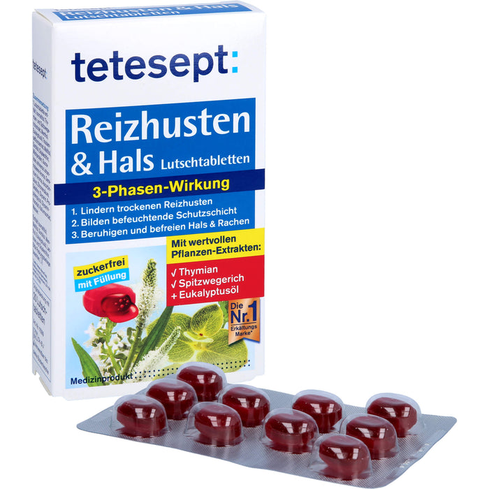 tetesept Reizhusten & Hals Lutschtabletten bei erkältungstypischen Beschwerden wie Husten, Heiserkeit und leichten Halsschmerzen, 20 pc Tablettes