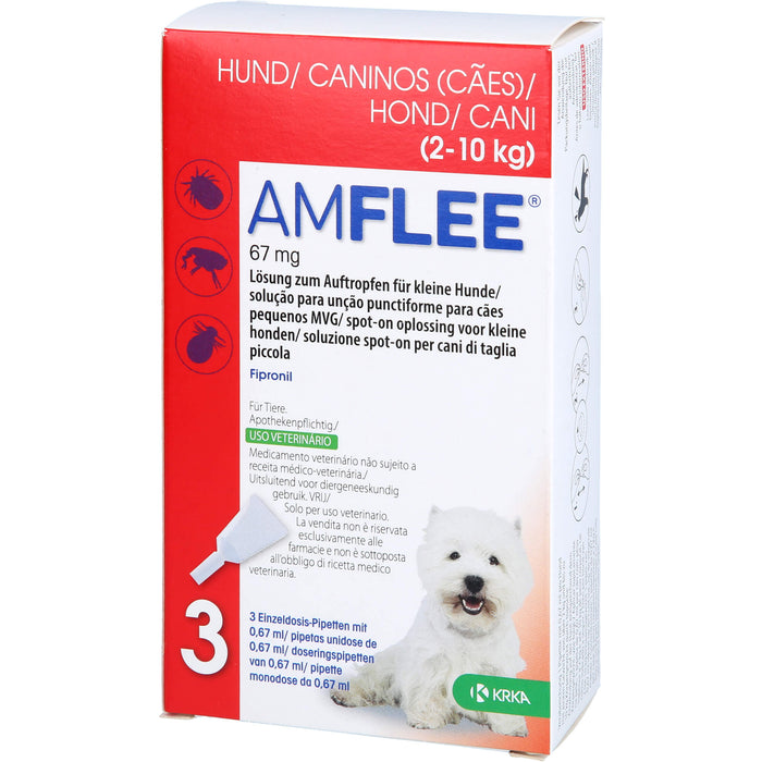 AMFLEE Einzeldosispipetten 67 mg Hunde 2-10 kg zur Behandlung eines Floh- und Zeckenbefalls, 3 pc Pipettes à dose unique