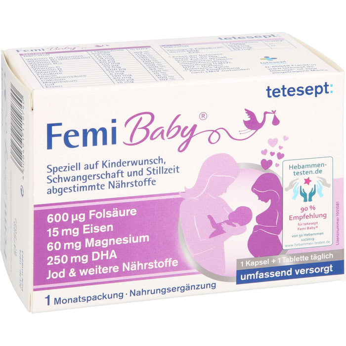 tetesept Femi Baby Kapseln + Tabletten bei Kinderwunsch, Schwangerschaft und Stillzeit, 60 pc Paquet combiné