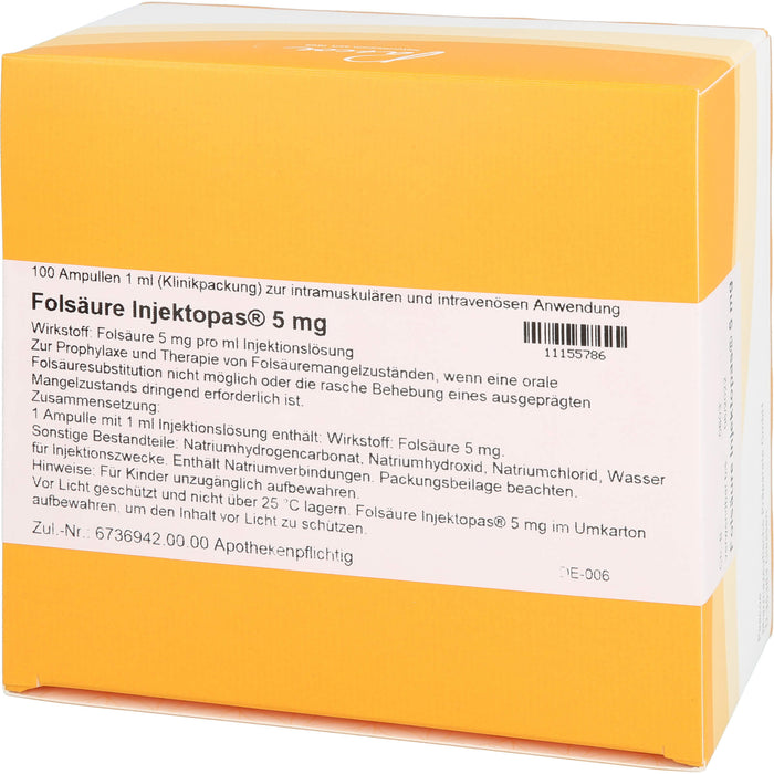 Pascoe Folsäure Injektopas 5 mg Injektionslösung bei Folsäuremangelzuständen, 100 pcs. Ampoules