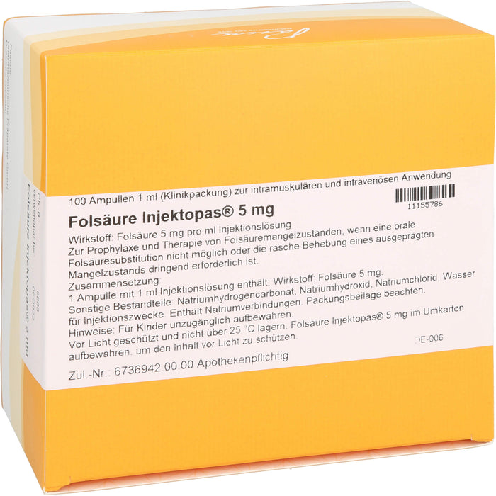 Pascoe Folsäure Injektopas 5 mg Injektionslösung bei Folsäuremangelzuständen, 100 pcs. Ampoules