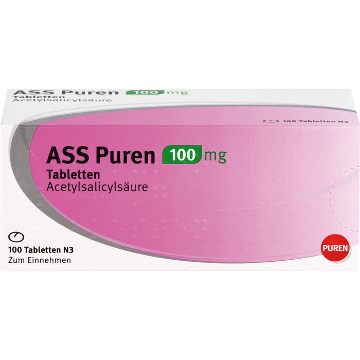 ASS Puren 100 mg Tabletten zur Vorbeugung der Entstehung von Blutgerinnseln, 100 pcs. Tablets