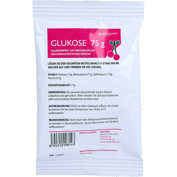 MEDICALFOX Glukose 75 g Pulver Kirsche, 75 g Powder