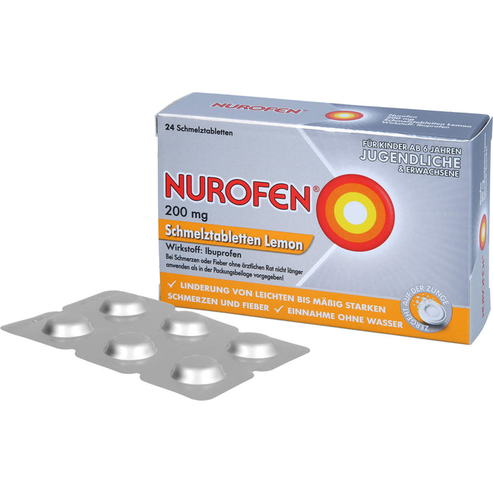 Nurofen Schmelztabletten Lemon bei Kopfschmerzen ab 6 Jahren 200mg, 24 pcs. Tablets