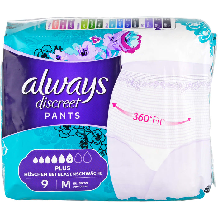 always Discreet Inkontinenzhöschen Pants Plus M bei Blasenschwäche, 9 pc Paquet