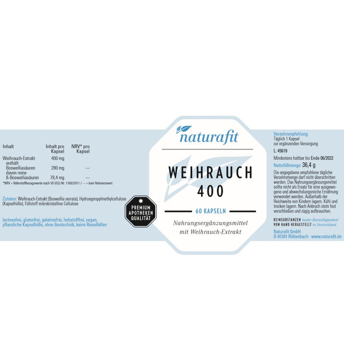 naturafit Weihrauch 400 Kapseln, 60 pc Capsules