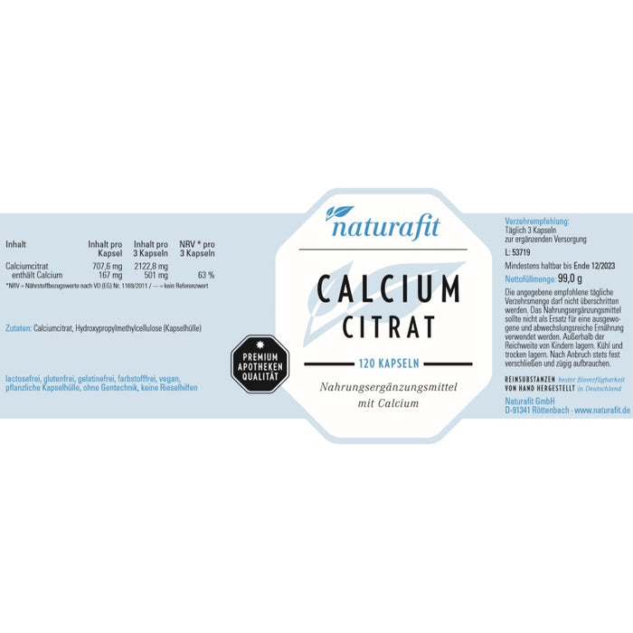 naturafit Calcium Citrat Kapseln, 120 St. Kapseln