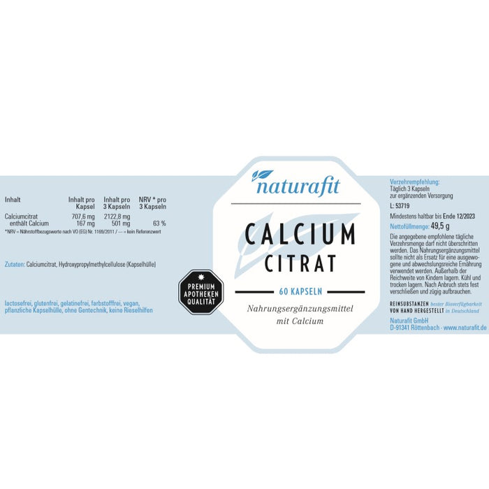 naturafit Calcium Citrat Kapseln, 60 pcs. Capsules