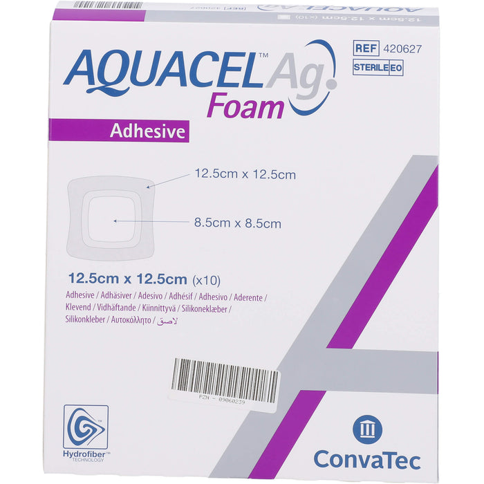 AQUACEL Ag Foam Adhäsiv 12,5x12,5 cm Verband, 10 St VER