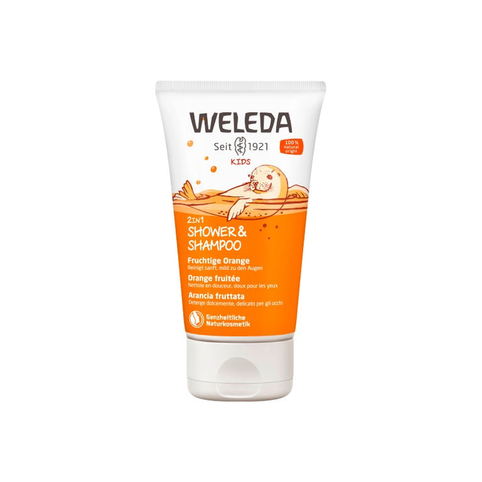 WELEDA Kids 2in1 Shower & Shampoo fruchtige Orange, 150 ml Gel douche