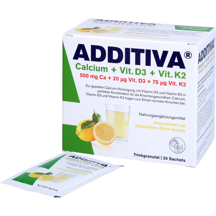 ADDITIVA Calcium + D3 + K2 Trinkgranulat Zitrus-Aroma, 20 pcs. Sachets