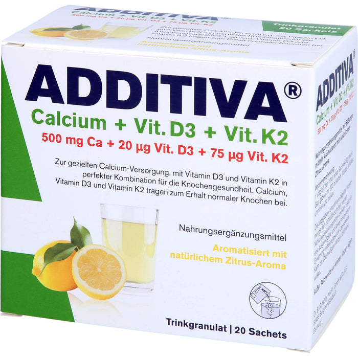 ADDITIVA Calcium + D3 + K2 Trinkgranulat Zitrus-Aroma, 20 pcs. Sachets