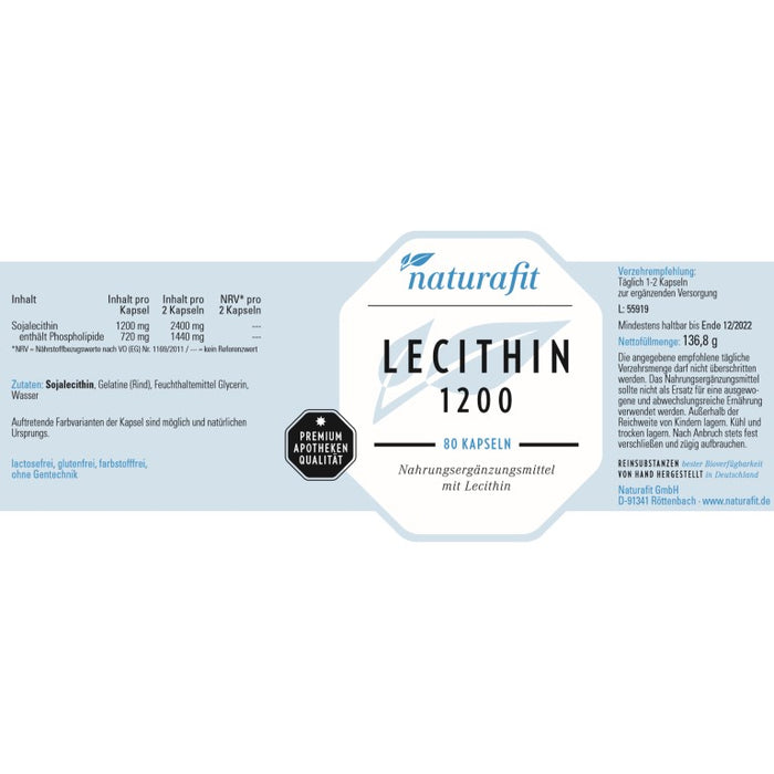 naturafit Lecithin 1200 Kapseln, 80 pc Capsules