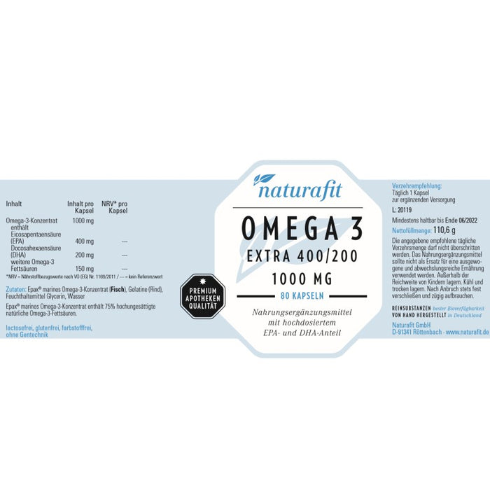 naturafit Omega 3 Extra 400/200 Kapseln, 80 St. Kapseln