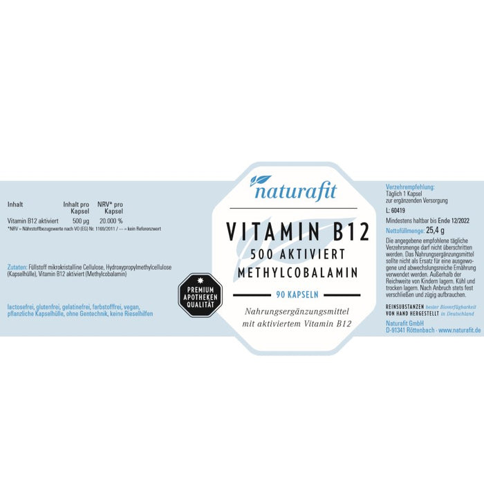 naturafit Vitamin B12 500 aktiviert Kapseln, 90 pc Capsules