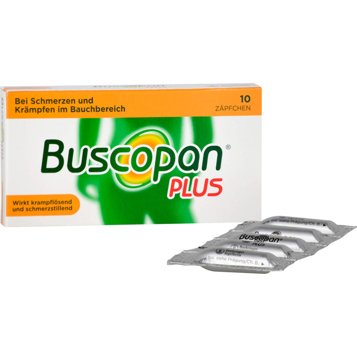 Buscopan plus 10 mg/800 mg Emra Zäpfchen bei Schmerzen und Krämpfen im Bauchbereich, 10 pcs. Suppositories