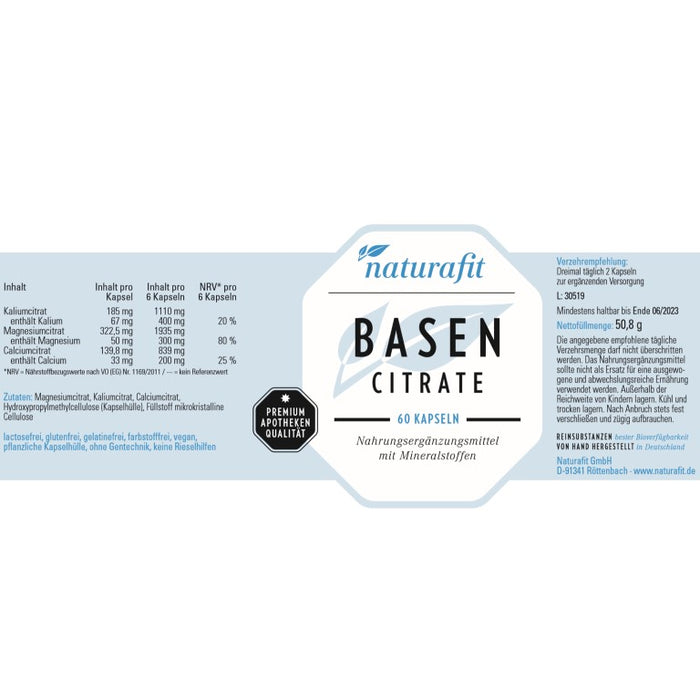 naturafit Basencitrate Kapseln, 60 pc Capsules