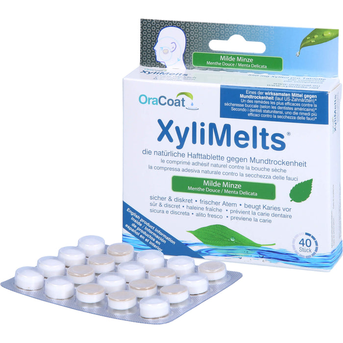 OraCoat XyliMelts Hafttabletten milde Minze gegen Mundtrockenheit, 40 pc Tablettes