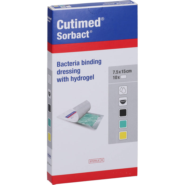 Cutimed Sorbact Gel bakterienbindende Kompresse mit Hydrogel 7,5 cm x 15 cm, 10 St. Kompressen