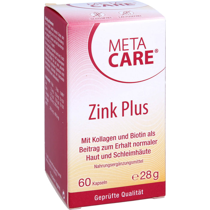 Meta Care Zink+ Kapseln zum Erhalt normaler Haur und Schleimhäute, 60 St. Kapseln