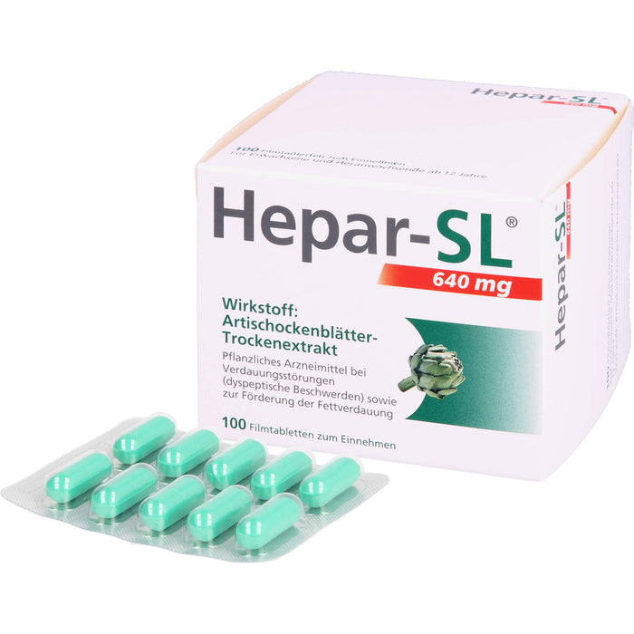 Hepar-SL 640 mg Artischockenblätter-Trockenextrakt Filmtabletten, 100 pc Tablettes