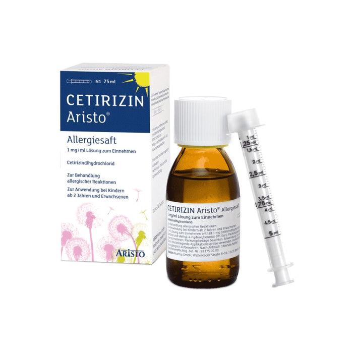 Cetirizin Aristo Allergiesaft 1 mg / ml zur Behandlung allergischer Reaktionen, 75 ml Solution