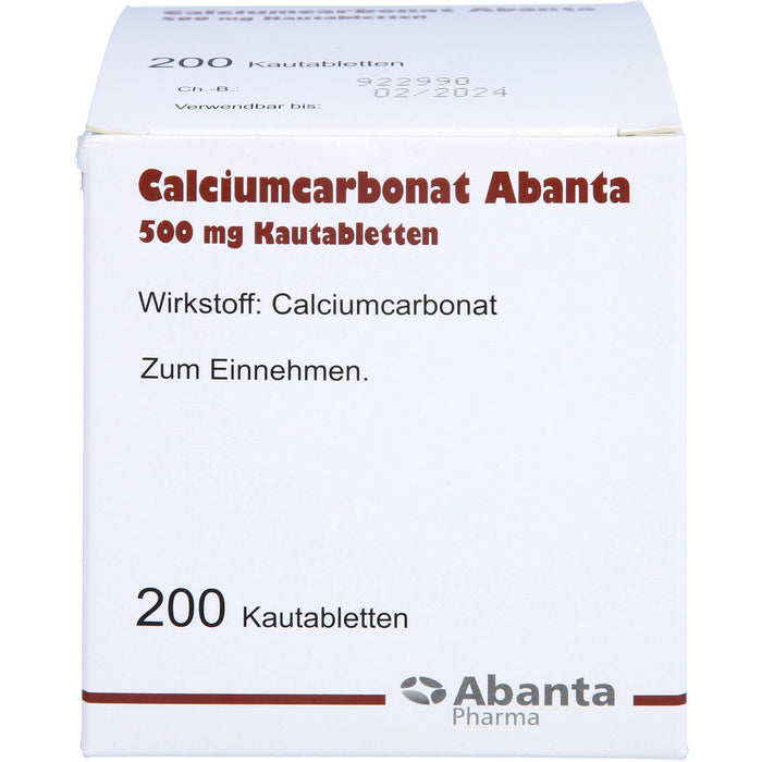 Calciumcarbonat Abanta 500 mg Kautabletten, 200 pcs. Tablets