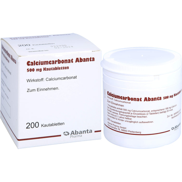 Calciumcarbonat Abanta 500 mg Kautabletten, 200 pcs. Tablets